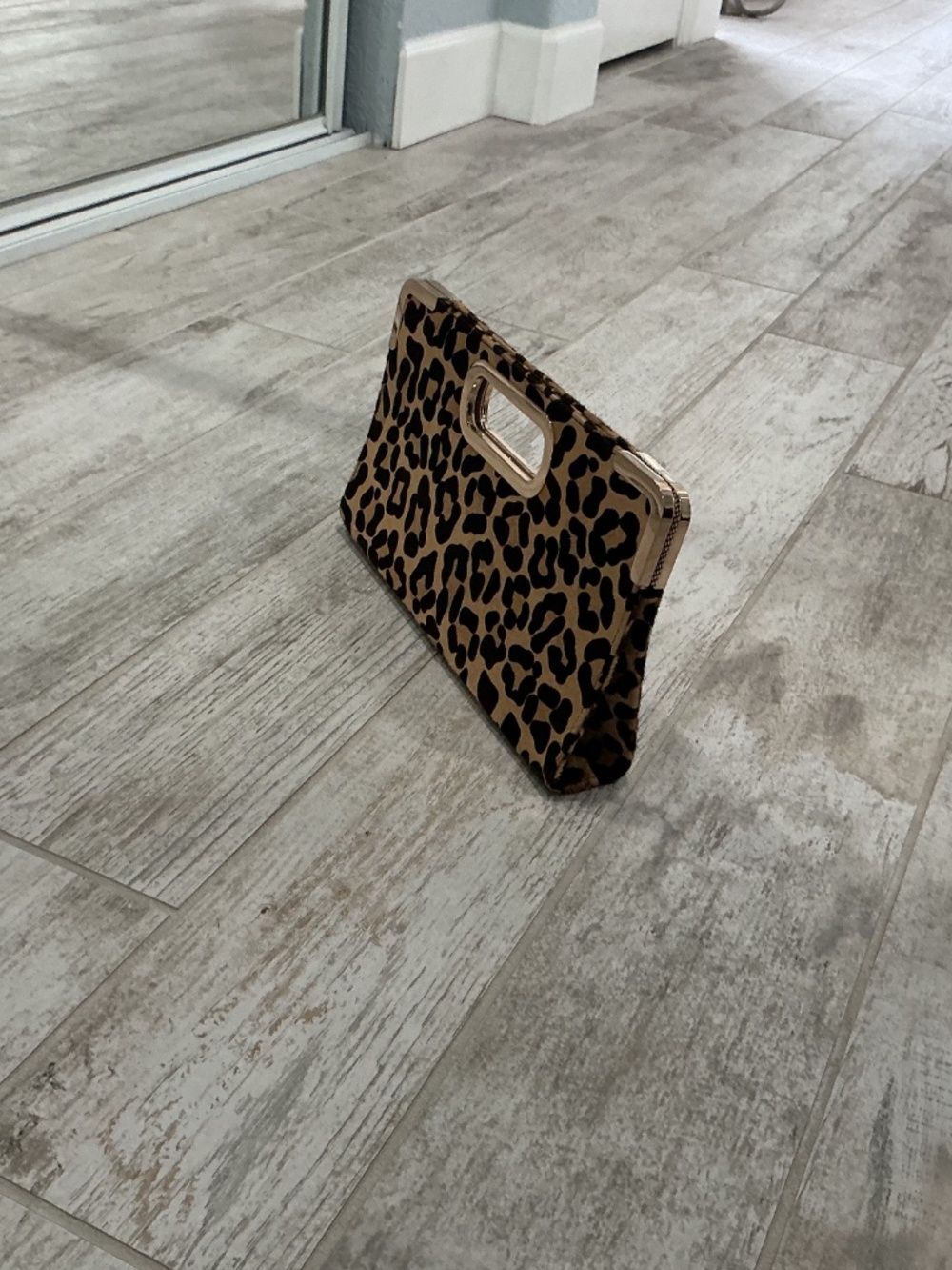 Leopard Print Handheld Clutch Bag - Brown/Black - Picture 2 of 14